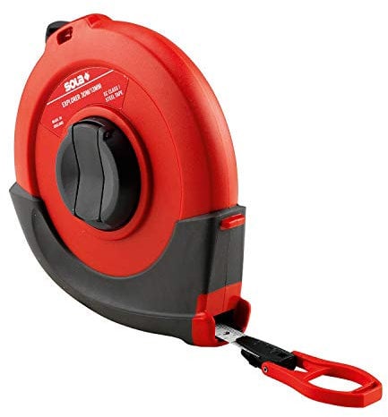 SOLA EXPLORER - Maßband 50m / 13mm - Stahlband, weiss lackiert mit mm Skala - Genauigkeitsklasse I - Bandmaß mit Multifunktions-Endhaken - Metermaß Länge - 20m, 30m, 50m