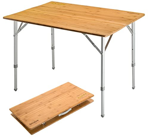 KingCamp Bambus Camping Falt Tisch Garten Klapptisch Alu Holz 3Höhen Verstellbar