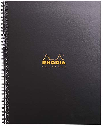 RHODIA 191301C - Spiral Notebook (Full Bound) Notebook Black A4+|Small Squares|160 Detachable Perf. 9 Holes|Clairefontaine Paper 90g - Rhodiactive Semi-Rigid Cover