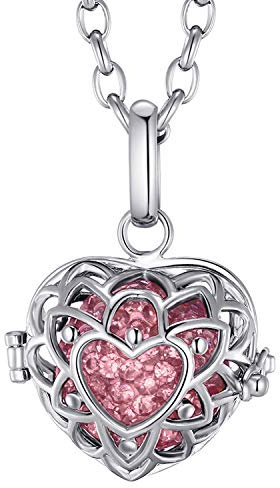 Morella Damen Halskette Edelstahl 70 cm mit Herzform Anhänger und Klangkugel rosa Ø 16 mm in Schmuckbeutel