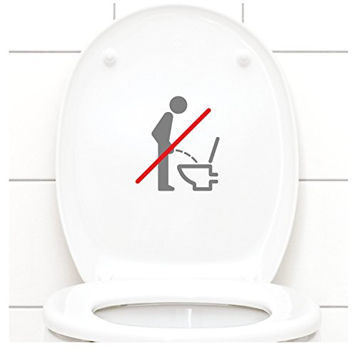 Grandora WC Deckel Sticker - Bitte im Sitzen pinkeln Schild I Mittelgrau 11 x 12 cm I Piktogramm WC Bad Badezimmer Toilette Klodeckel Aufkleber W733