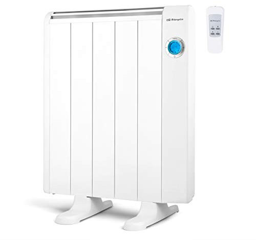 Orbegozo RRE 810 A, Emisor térmico bajo consumo, 800 W, 5 elementos reales, Aluminio, mando a distancia, funcionamiento programable,botón de desconexión total, pared o pie, color blanco