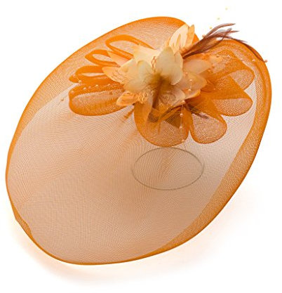 HAND Damen Modische Feder Blumen Perlen Detaillierte und Mesh Ascot/Derby Day Fascinator Hut Kopfschmuck - Orange