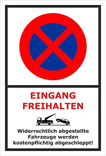 Melis-Folienwerkstatt Parken verboten Schild – Abschleppschild - Eingang freihalten - Gebäude Geschäft – 15x10 cm – 3mm Aluverbund – Verschiedene Größen und Materialien – Mit Bohrlöchern