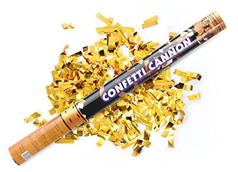 3x2 x Cannoncino lancia coriandoli, adatto per matrimoni e feste, colore coriandoli: dorato, lunghezza 60 cm