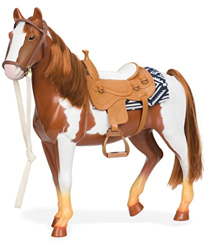 Our Generation - Pinto Horse - Brown & White - Saddle & Riding Set - 18-Inch Doll Accessories - Pretend Play - Toy for Kids 3 Years +