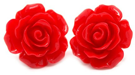 Bluebubble ENGLISH ROSE 22mm Ruby Red Carved Rose Stud Earrings on Gift Card