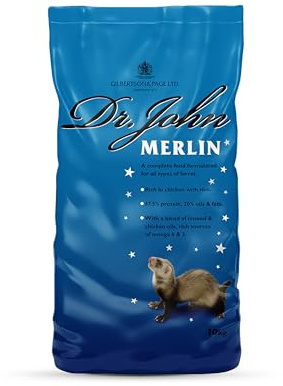 Dr John Merlin Complete Chicken and Rice Ferret Food 10kg - Complete Nutrition for Ferrets with Omega-6 and 3