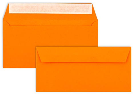 50 Brief-Umschläge DIN Lang - Orange - 110 g/m² - 11 x 22 cm - sehr formstabil - Haftklebung - Qualitätsmarke: FarbenFroh by GUSTAV NEUSER
