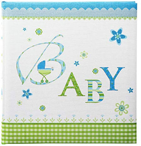 goldbuch 15086 Babyalbum Lovely, Album ca. 30 x 31 cm, Baby Fotoalbum mit 58 weißen Blankoseiten und 4 illustrierten Seiten und Pergamin-Trennblättern, Leinenstruktur bedruckt, Fotobuch Blau