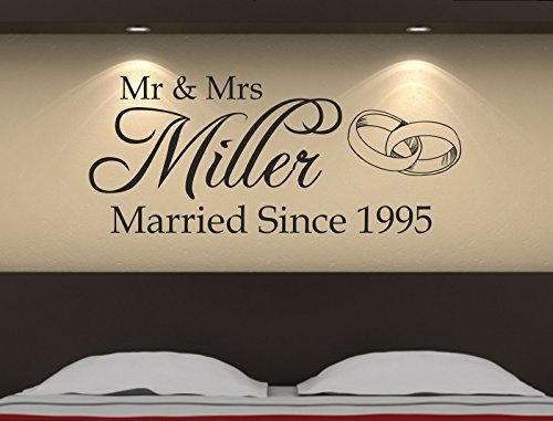 the grafix studio Personalised Mr & Mrs Wedding Romantic Wall Art Sticker 100cm (w) x 42cm (h) B21, Please state colour on purchase otherwise black will be sent