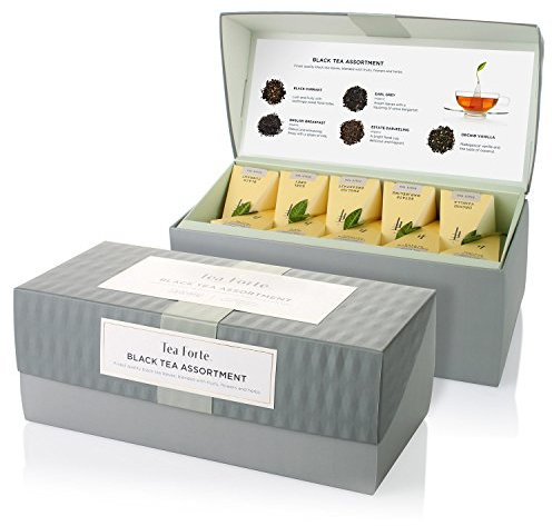 Tea Forte Classic Black Tea Presentation Box Tea Sampler Gift Set, 20 Assorted Variety Handcrafted Pyramid Tea Infuser Bags