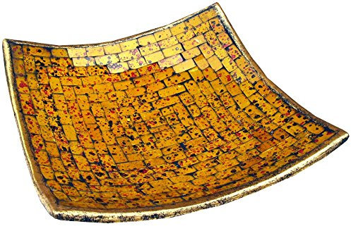 GURU SHOP Eckige Mosaikschale, Untersetzer, Dekoschale, Handgearbeitete Keramik & Glas Obst Schale - Design 13, Gelb, Größe: Groß (30x30 Cm), Schalen