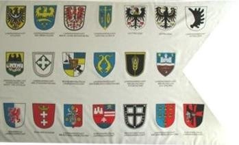 Landsmannschaft Preußen mit 20 Wappen Fahne Flagge Polyesterstoff 1,50x0,90m - FRIP –Versand®