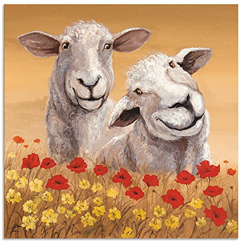 ARTland Wanddeko Wandbild Alu Verbundplatte für Innen & Outdoor Bild 50 x 50 cm Tiere Haustiere Schaf Malerei Creme Schafe A1SG