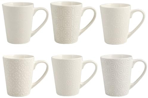 H&H Silhouette Set 6 Tazze Mug, Stoneware, Bianco, 300 ml