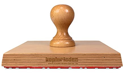 Großer Holzstempel 14x14 cm mit eigenem Text und Logo personalisieren - Stempel selbst gestalten mit eigenen Motiven - optional mit Stempelkissen
