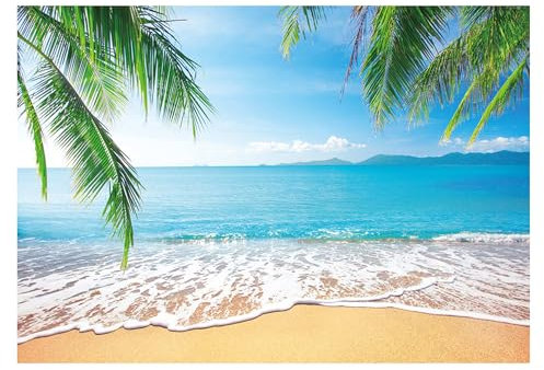 Allenjoy 7x5ft Tropical Beach Background Summer Luau Palm Leaves Ocean Island Seaside Scene Wedding Photography Backdrop Baby Birthday Bridal Shower Party Decoration Banner Photo Booth Props Yellow