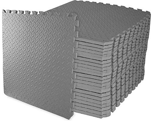 ComFy Mat Gym Flooring Mat, Foam Exercise Mats, Interlocking Puzzle EVA Floor Tiles, Non slip Rubber Cushion For Home Workout, Bonus Adhesives,24X24(60x60cm) Grey 8 TILES (32 Square Feet)
