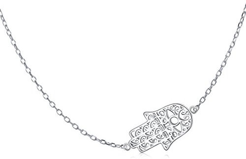 S925 silber Damen Choker Kette Kurze Halsketten für Frauen Mädchen, Böser Blick Hamsa Hand Anhänger mit Einstellkabel Kette (Hamsa Hand 14+4)