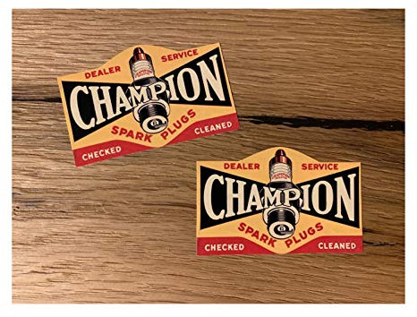 #671 / 2X Champion Vintage Öl Sticker 7 x 4,5 cm Aufkleber Auto Tuning Odtimer Retro Look V8 Hotrod Muscle Car Rat Rost