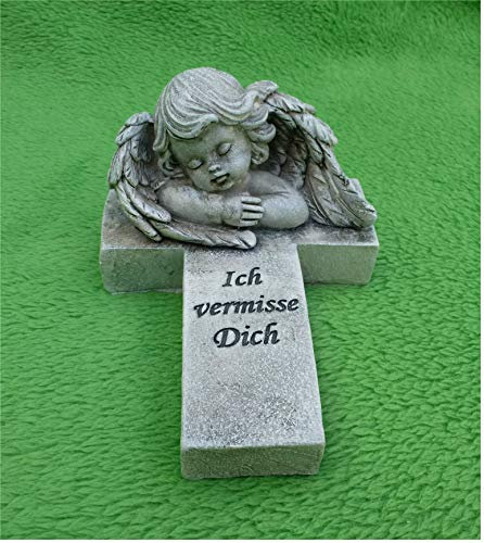 Home3010 +Grabschmuck Grabdeko/Kreuz *Ich vermisse Dich* wetterfest grau-antik 10 x 15 cm
