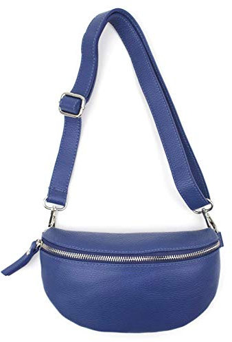 Made in Italy OBC Damen Leder Tasche Gürteltasche Crossbody Hüfttasche Bauchtasche Hüfttasche Umhängetasche Cross-Over Bodybag Schultertasche Handytasche Geldtasche Royalblau