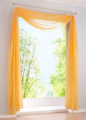 Yaland Voile Bogenvorhang Uni Querbehang HxB 500x140cm Orange 1 Stück | Transparenter Hochzeitsvorhang Chiffon Freihandbogen einfarbig Wohnzimmer Gardinenschal Schalvorhang Bogenform