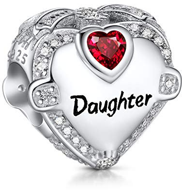 NINGAN 925 Silber Herz Charms für Familie Tochter Perlen Familie Charm Perlen ein GeburtstagsgeschenkGeeignet für Damenarmbänder und -ketten