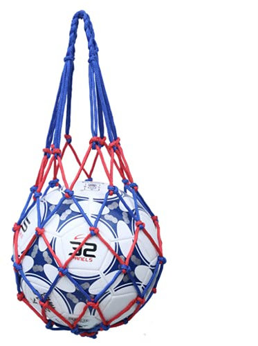 VOANZO 5 Stück handgewebte Netztasche Tragbare Fußballnetz-Tasche, Basketballtasche, Rugby-Ball-Tasche, Volleyball-Netz-Tasche, Geeignet für Beach-Volleyball-Fußball-Basketball (rot blau)