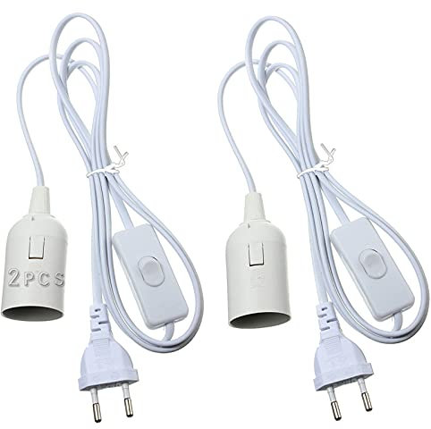 Portalampada E27 con interruttore a filo cavo con interruttore e spina portalampada a sospensione con presa elettrica per Loft Garage Illuminazione(non includere lampadina)-2PCS Bianco