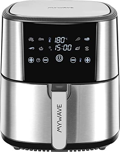 MYWAVE MWFRE-1800 Freidora de Aire 1800W Heißluftfritteuse Ideal für Ölfreies Kochen, Stainless Steel, Stahl