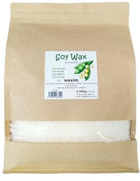 WAXIM. Cera de soja para velas ecológicas y cosmética natural 2.500 g en perlas. Artesanales, velas caseras, DIY, natural, manualidades, vegana, biodegradable, vegetal, sin parafinas.