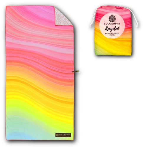 ECCOSOPHY Serviettes de plage en microfibre fabriquées à partir de bouteilles en plastique recyclées – Serviettes de piscine à séchage rapide – Grandes serviettes de plage anti-sable – Serviettes de