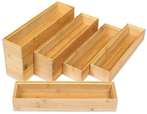 Schramm® 8 Stück Aufbewahrungsboxen aus Bambus 4 Verschiedene Größen Schubladen Organizer Ordnungsbox 8er Pack Ordnungssystem, Größe:30.5 x 7.5 x 5 cm