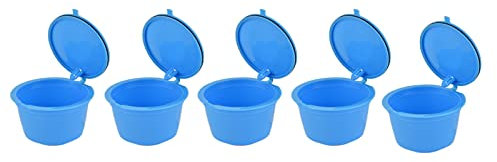 5 x 50 ml Reusable Coffee Capsule Coffee Filter Cup Coffee Pod with Spoon for Coffee Machine (Blue)