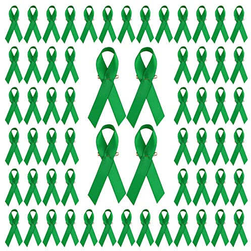 WANDIC 200pcs Épingles en Satin Ruban Vert Épingles à Ruban de Sensibilisation au Cancer du Foie et à l'environnement Épingles de Sensibilisation à la Santé Mentale Broche Espoir avec Boîte, 7.5cm