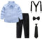 amropi Boy's Dress Suit Long Sleeve Bow Tie Shirt Suspenders Pants Outfits Set Blue Black, 10-12 Years