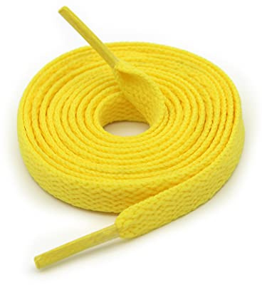 CCSOFTIME 2 Pairs Flat Yellow Shoe Laces,100cm Short Laces for Trainers Converse Air Force 1 High Top Boots,Wide 8mm Replacement Laces for Men Women Boys Kids Adult,Yellow-100cm