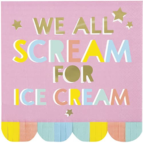 Unique 16762 Fransen-Papierservietten, 16,5 cm, Pastell Ice Cream Sommerparty, 16 Stück, mehrfarbig