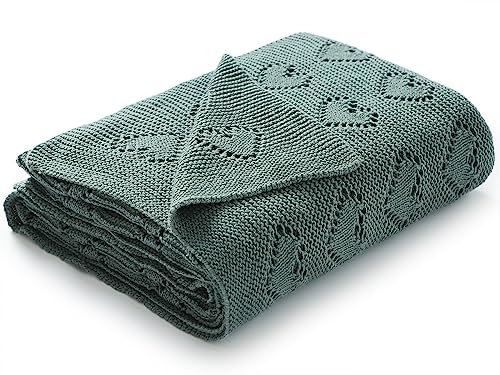 mimixiong Babydecke aus 100% Baumwolle - kuschelige Strickdecke ideal als Neugeborene, 100 x 80 cm (Dunkelgrün)