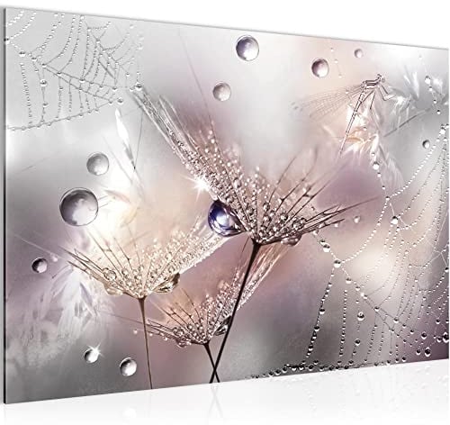 Runa Art Bild Blumen Pusteblumen Modern Wandbilder Wohnzimmer 1 Teilig - Made In Germany - Morgentau Rosa Grau Flur 043115b
