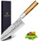 Sunnecko Couteau Santoku Japonais Martelé, Couteau Cuisine Professionnel 18 cm en Acier à Haute Teneur en Carbone, Manche en Bois d'olivier