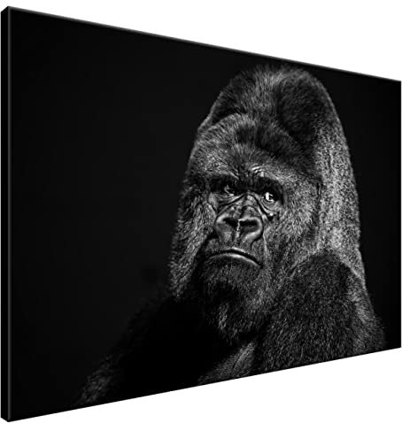 Estika Leinwand bilder - Gorilla in schwarz - 120x80 cm, 1 teilige kunstdruck - Wandbilder wohnzimmer, schlafzimmer, Moderne wanddeko, Bild auf leinwand - Tiere bilder - 1567A_1B