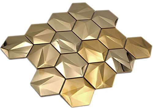Mosaico dorato, effetto esagonale, acciaio inox lucido/opaco, parete esagonale, cucina, bagno doccia