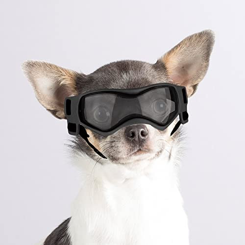 Enjoying Hundebrille für kleine Hunde, UV-Schutz Hund Sonnenbrille kleine Rasse, Welpenbrillen für Fahren, Winddichte staubdichte Anti-Nebel, verstellbare, cool schwarz