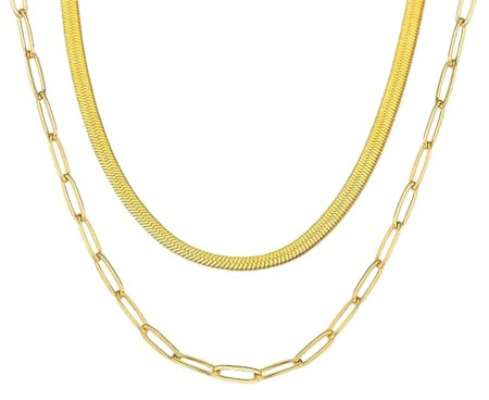 YONVUN Ketten Set Layering Dreifach Halskette Damen aus Edelstahl in Silber, 18k Gold & Roségold, Wasserfest & Hautverträglich mit Anhänger, 40-55 cm Länge verstellbar Schmuck Set Geschenk