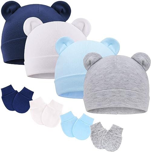 DRESHOW Neugeborenes Baby Mütze Hut und Handschuhe Set Beanie Bekleidung Unisex Infant Hut Kindergarten Mütze Baby Jungen Mädchen 0-6 Monate
