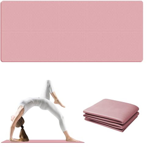 RICHDMI Tappetino da Yoga Pieghevole, 183 x 61cm Materassino Fitness Pieghevole, Antiscivolo in TPE Spesso 4MM Facile da Piegare Antiscivolo, Portatile, Leggero Per Palestre | Casa E Yoga (Rosa)