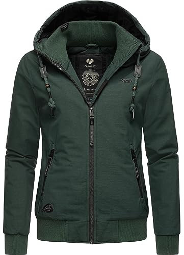Ragwear Damen warme wasserdichte Winterjacke Outdoorjacke mit Kapuze Nuggie Melange Dark Green Gr. S